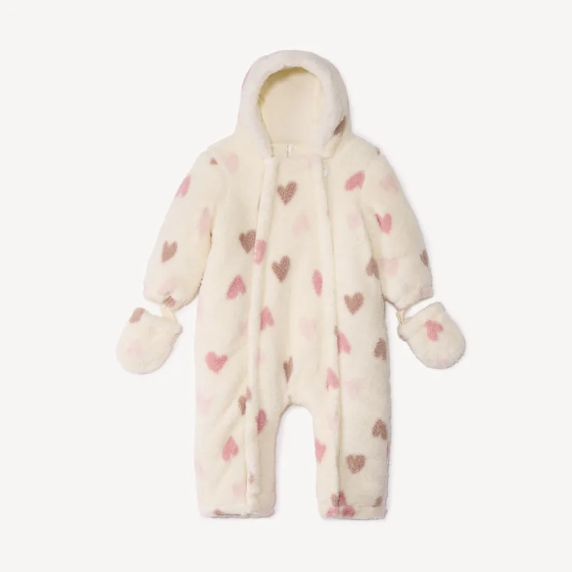 Combi-pilote sherpa imprimé cœurs pour bébé fille avec finitions différentes selon l'âge