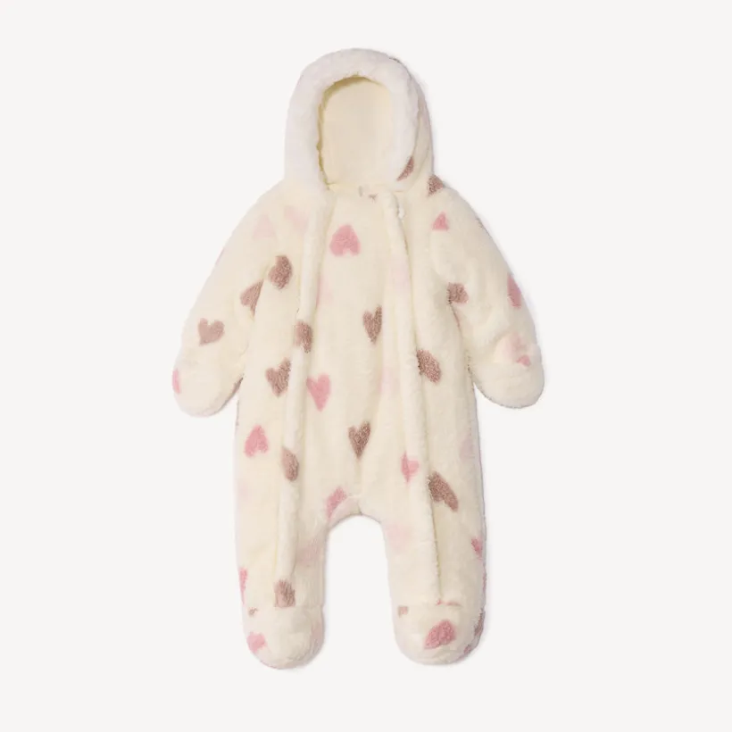 Combi-pilote sherpa imprimé cœurs pour bébé fille avec finitions différentes selon l'âge