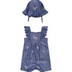 Combishort + charlotte en toile brodée de fleurs pour bébé fille