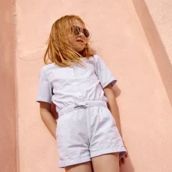 Combishort en seersucker rayé pour fille