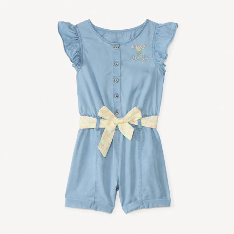 Combishort en sergé avec ceinture pour bébé fille
