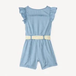 Combishort en sergé avec ceinture pour bébé fille