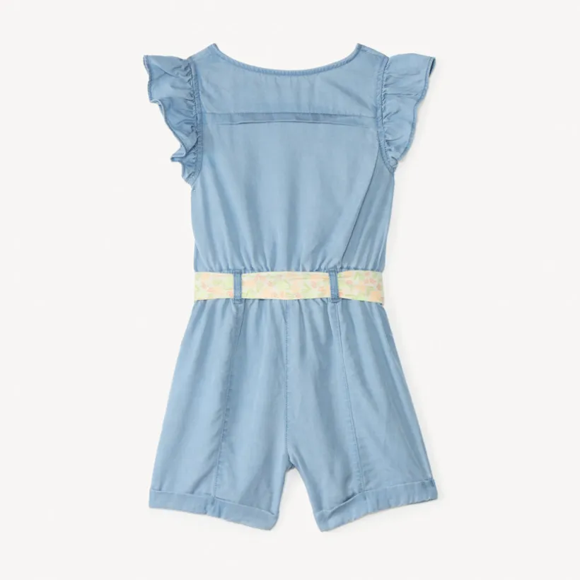 Combishort en sergé avec ceinture pour bébé fille