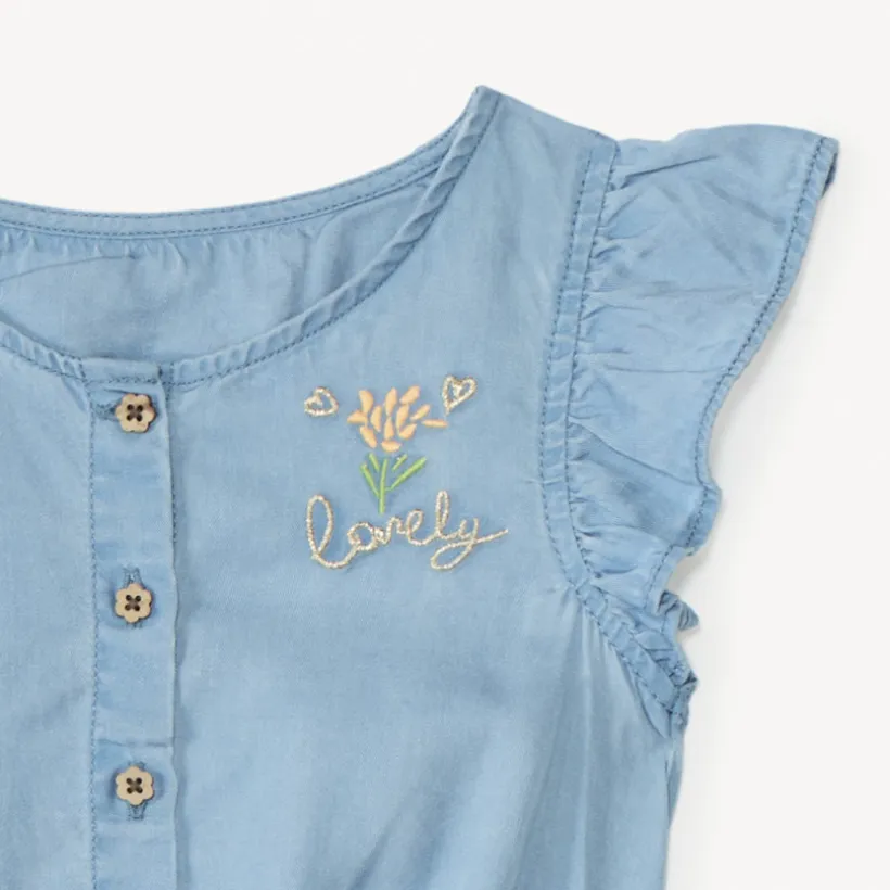 Combishort en sergé avec ceinture pour bébé fille