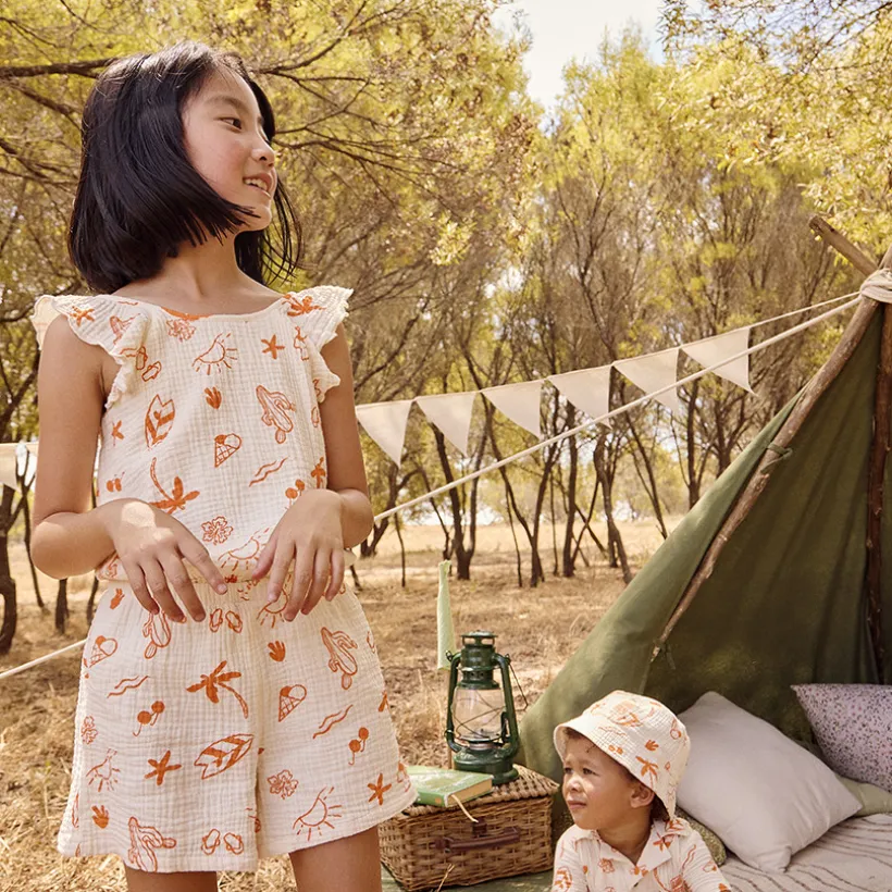 Combishort en tetra imprimé fantaisie vacances pour fille