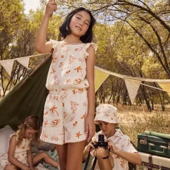 Combishort en tetra imprimé fantaisie vacances pour fille