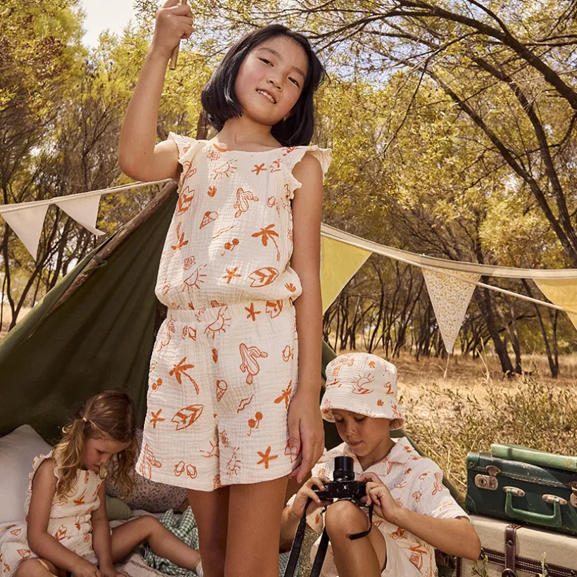 Combishort en tetra imprimé fantaisie vacances pour fille