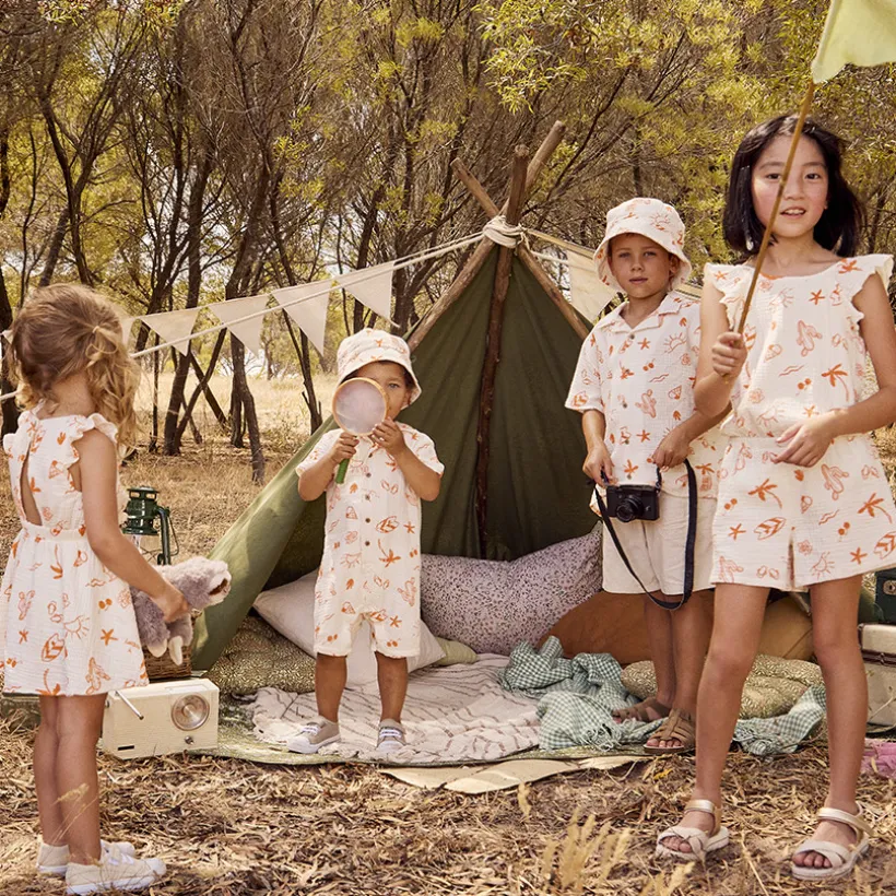 Combishort en tetra imprimé fantaisie vacances pour fille