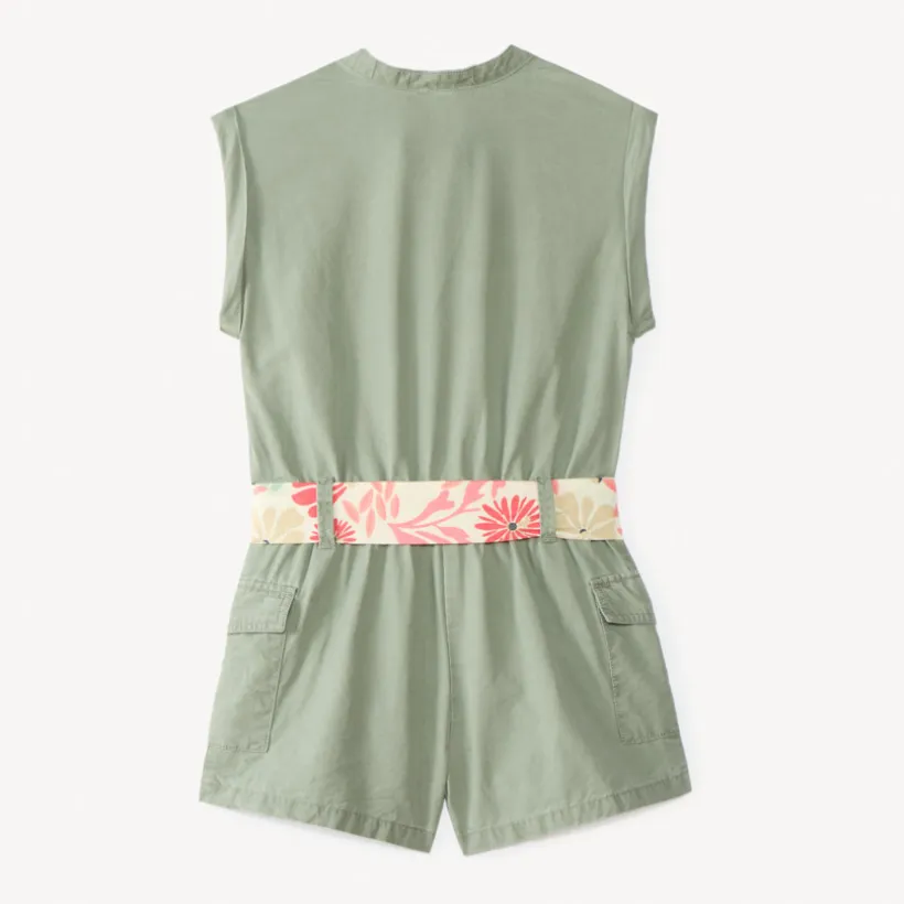 Combishort sans manches avec ceinture imprimée fleurie pour fille