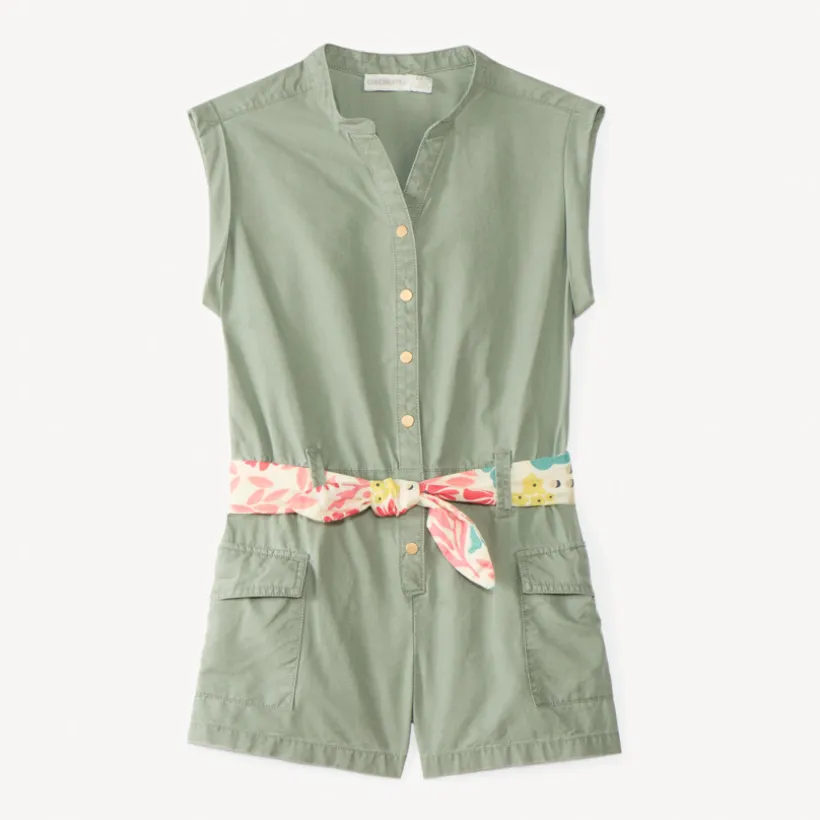Combishort sans manches avec ceinture imprimée fleurie pour fille