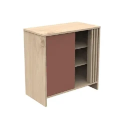 Commode avec 1 porte et 3 niches Tokyo aspect chêne suave/terracotta