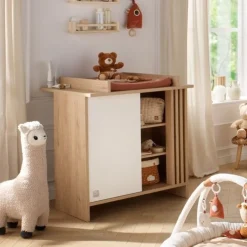 Commode avec 1 porte et 3 niches Tokyo aspect chêne suave/blanc