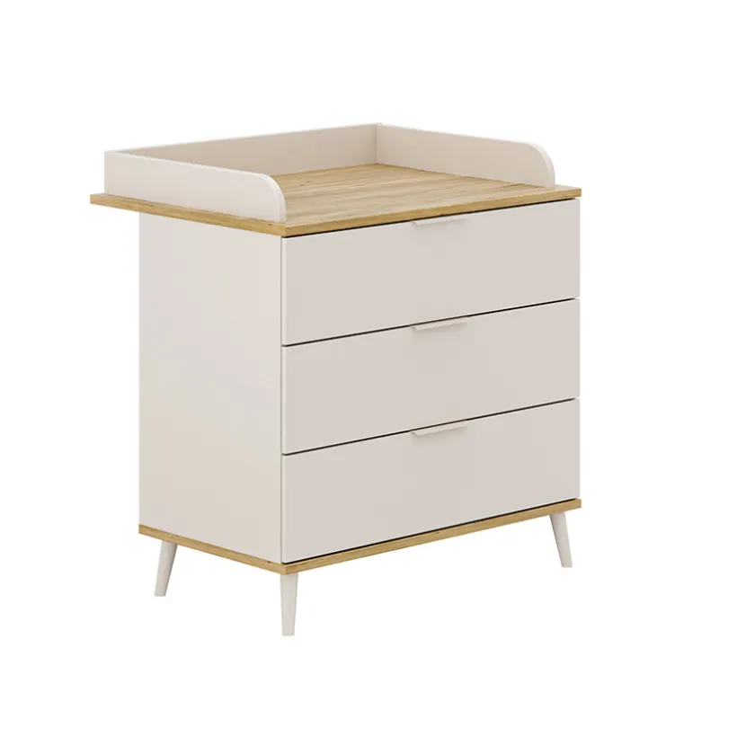 Commode Hazel + plan à langer Cashmere Beige / Chêne montana