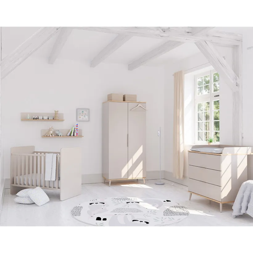Commode Hazel + plan à langer Cashmere Beige / Chêne montana