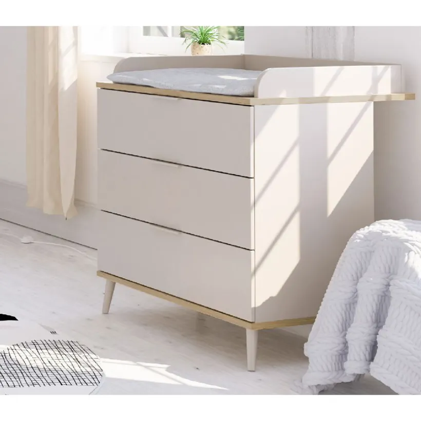 Commode Hazel + plan à langer Cashmere Beige / Chêne montana