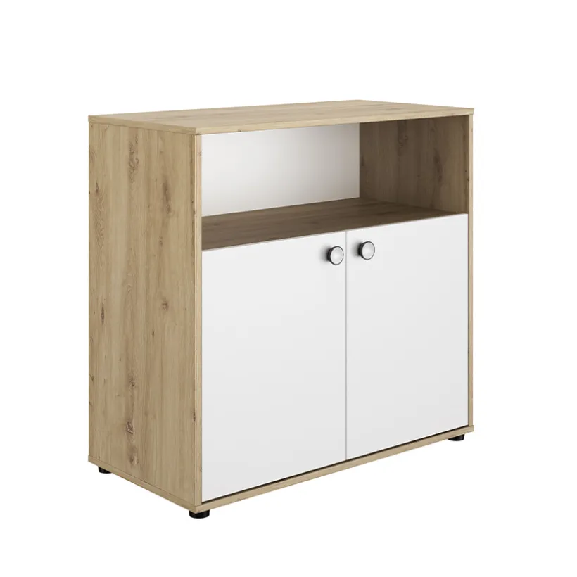 Commode 2 portes Arthur - Blanc/Chêne