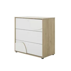Commode 3 tiroirs - Basile - Châtaignier naturel et Blanc