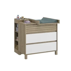 Commode 3 tiroirs en chêne blond et blanc Achille
