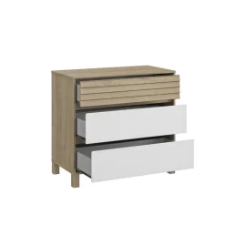 Commode 3 tiroirs en chêne blond et blanc Achille