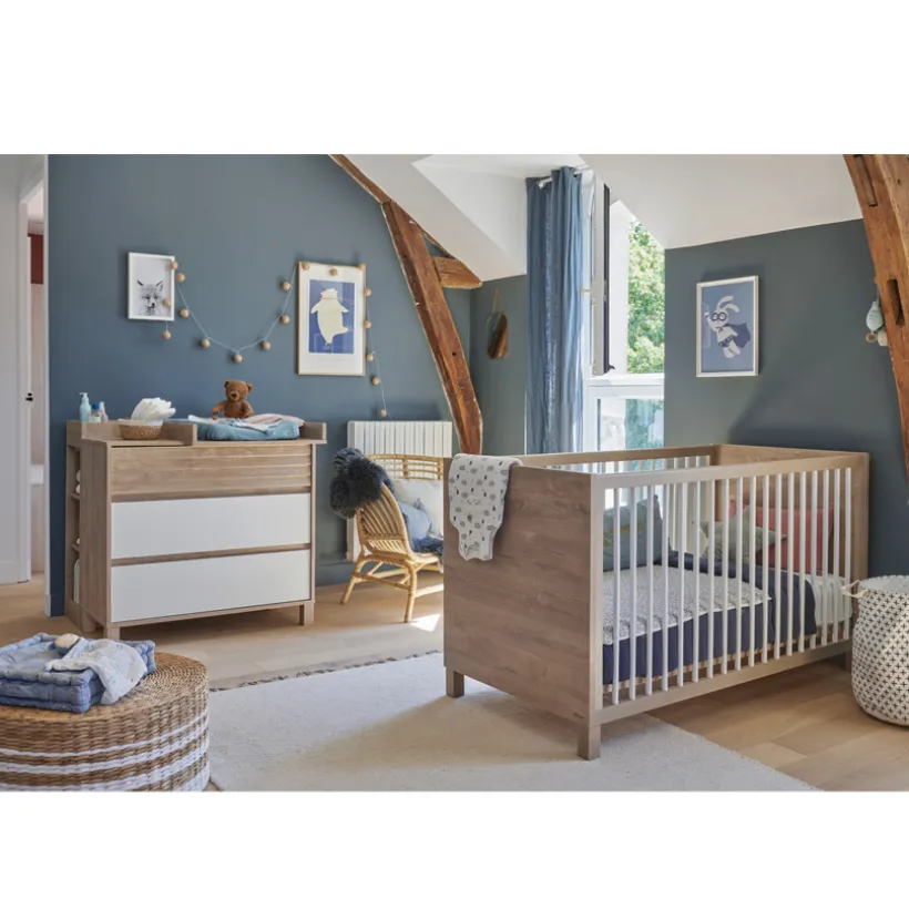 Commode 3 tiroirs en chêne blond et blanc Achille