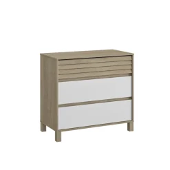 Commode 3 tiroirs en chêne blond et blanc Achille