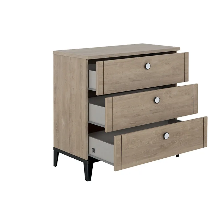 Commode 3 tiroirs Marcel Chêne & noir