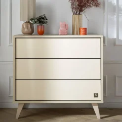 Commode 3 tiroirs Mélinée aspect chêne sépia/crème
