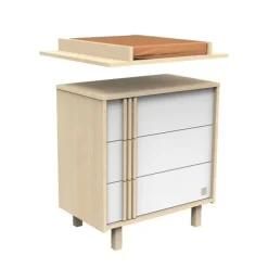 Commode 3 tiroirs Nature chêne velours/blanc laqué