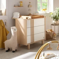 Commode 3 tiroirs Nature chêne velours/blanc laqué