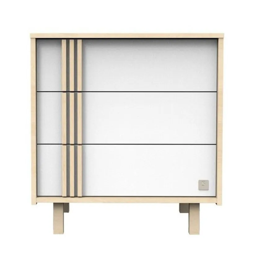 Commode 3 tiroirs Nature chêne velours/blanc laqué
