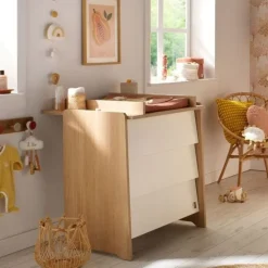 Commode 3 tiroirs Vanille aspect chêne miel/meringue