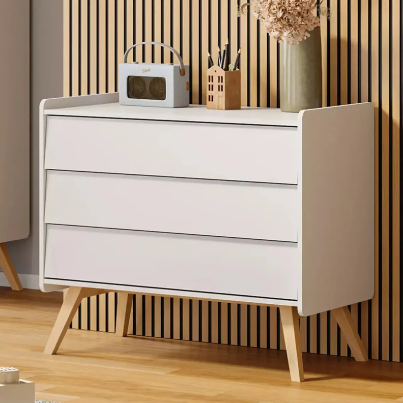 Commode à 3 tiroirs Vintage blanc/chêne