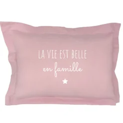 Coussin déco "La vie est belle en famille" - Rose