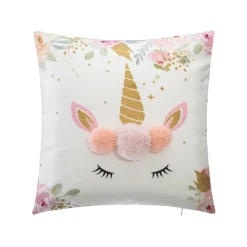 Coussin décoratif Licorne avec Pompons