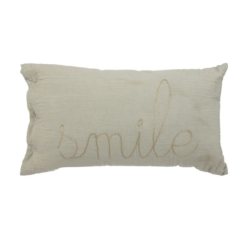 Coussin rectangulaire en gaze de coton Smile vert