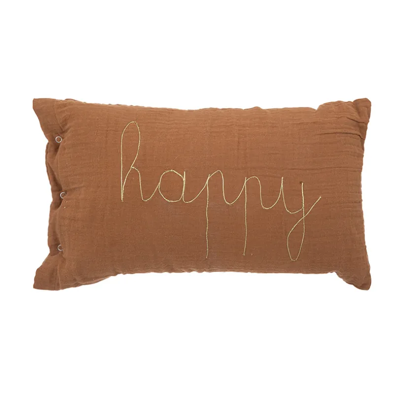 Coussin rectangulaire en gaze de coton Happy marron