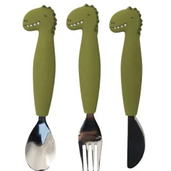 Couverts 3 pièces manches en silicone Mr Dino