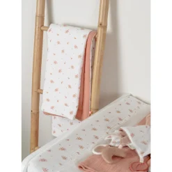 Couverture berceau 75x100 mousseline bio Rose & Blanc Vintage Flowers