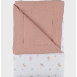 Couverture berceau 75x100 mousseline bio Rose & Blanc Vintage Flowers