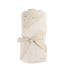 Couverture bi-matière 80 x 80 cm imprimé moutons La Vie à la Ferme beige