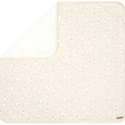 Couverture bi-matière 80 x 80 cm imprimé moutons La Vie à la Ferme beige