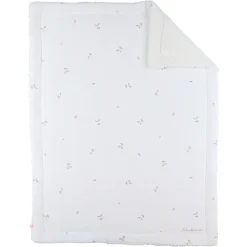 Couverture brodée feuille 75x100 Mousseline & Sherpa Blanc