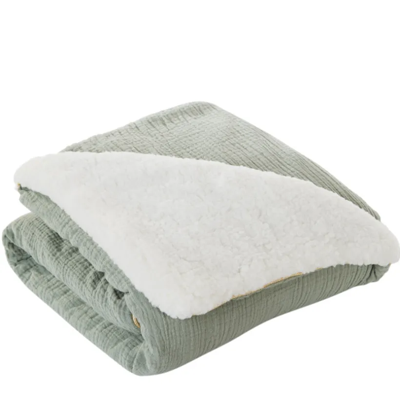Couverture en tetra doublée sherpa 80 x 80 cm vert