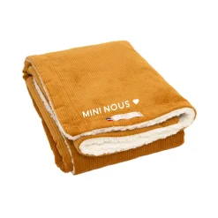 Couverture en velours côtelé 70 x 90 cm "Mini nous" moutarde
