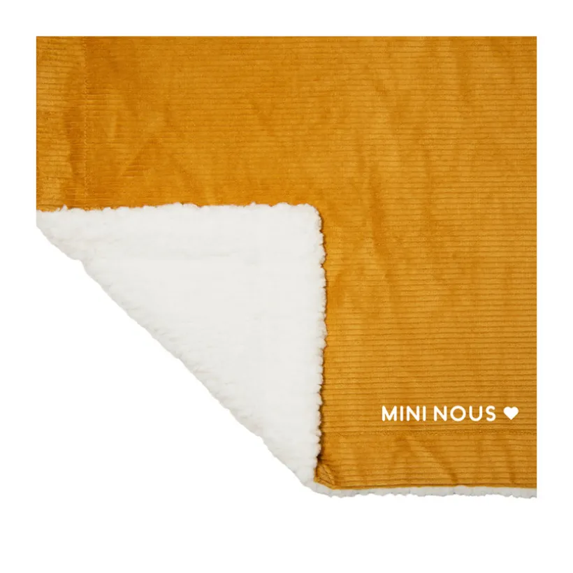 Couverture en velours côtelé 70 x 90 cm "Mini nous" moutarde