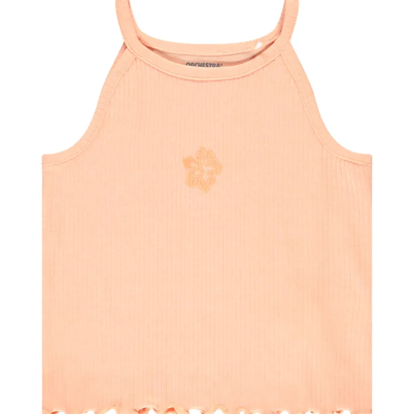 Débardeur court côtelé à broderie pour fille