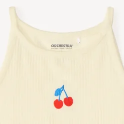 Débardeur court en maille côtelée broderie cerise pour fille