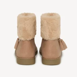 Demies bottes beiges avec pompon et revers fourrure pour bébé fille