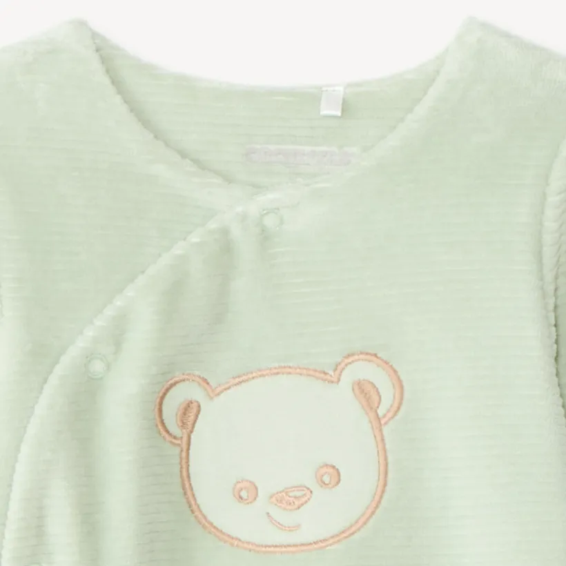 Dors-bien bébé en velours bébé broderie ourson