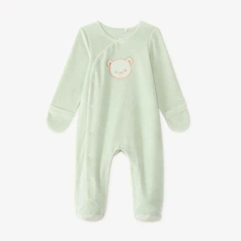 Dors-bien bébé en velours bébé broderie ourson